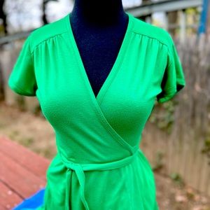 Vintage, wrap-around green dress, jersey, Lance, 1980s